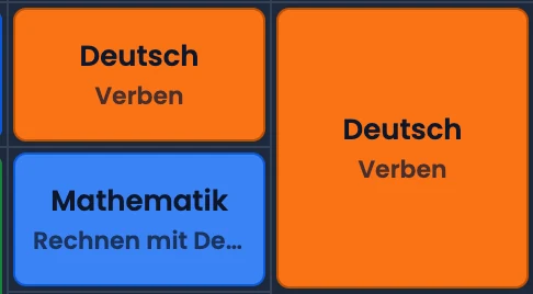 Doppellektions-Karte über zwei Felder im Wochenraster neben einfachen Lektionskarten